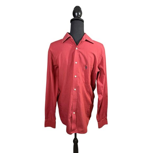 US Polo Assn Men's Medium Slim Fit Long Sleeve Button Up Red Collared Shirt‎ - Picture 1 of 9